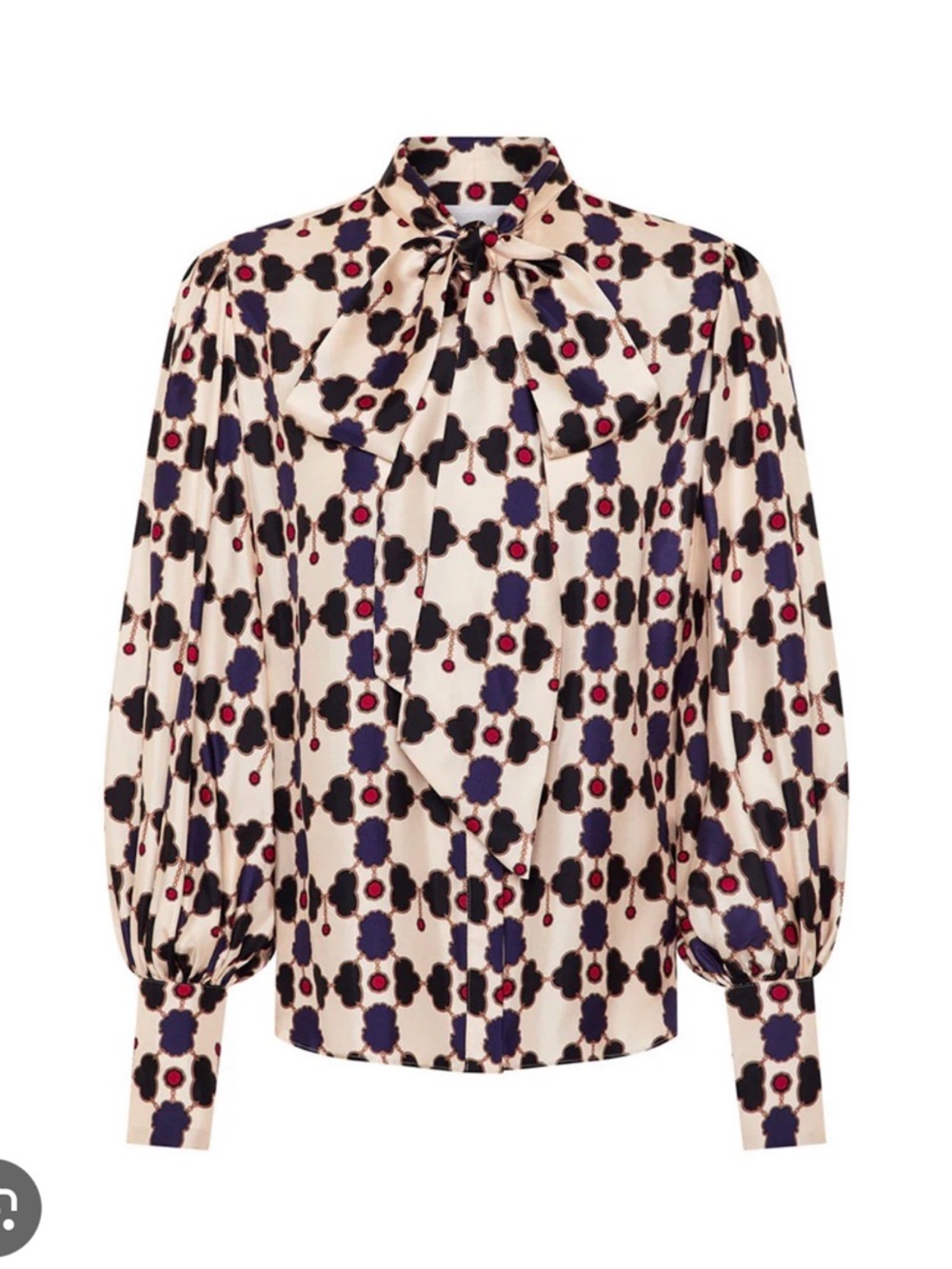 Borgo De Nor Cream Bow-Neck Geometric Print Blouse with Navy & Black